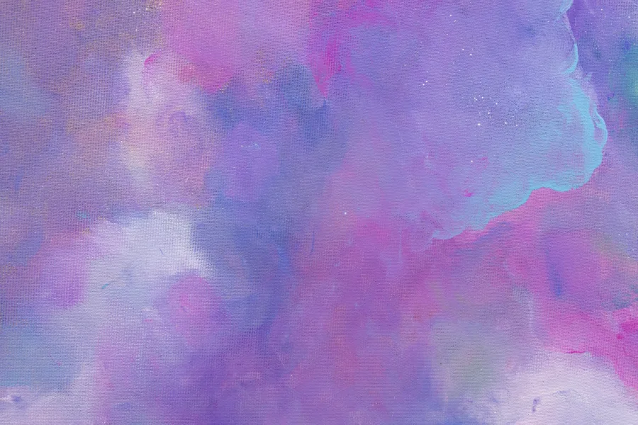 Pintura abstrata em tons de roxo, rosa e azul